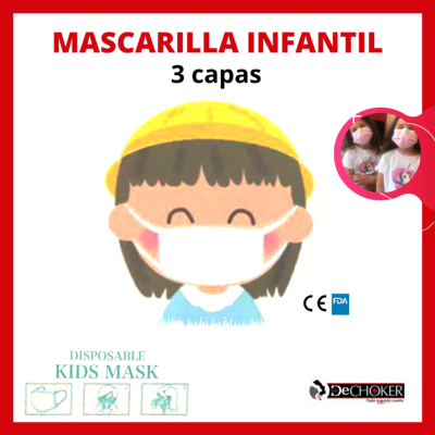 Pack 100 uds. Mascarillas sanitarias infantiles desechables. Formato: Bolsas de 50 unidades