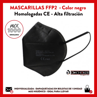 A1 Pack 1200 uds. Mascarillas NEGRAS protección FFP2 CE·  Seguridad Control de riesgo biológico COVID19