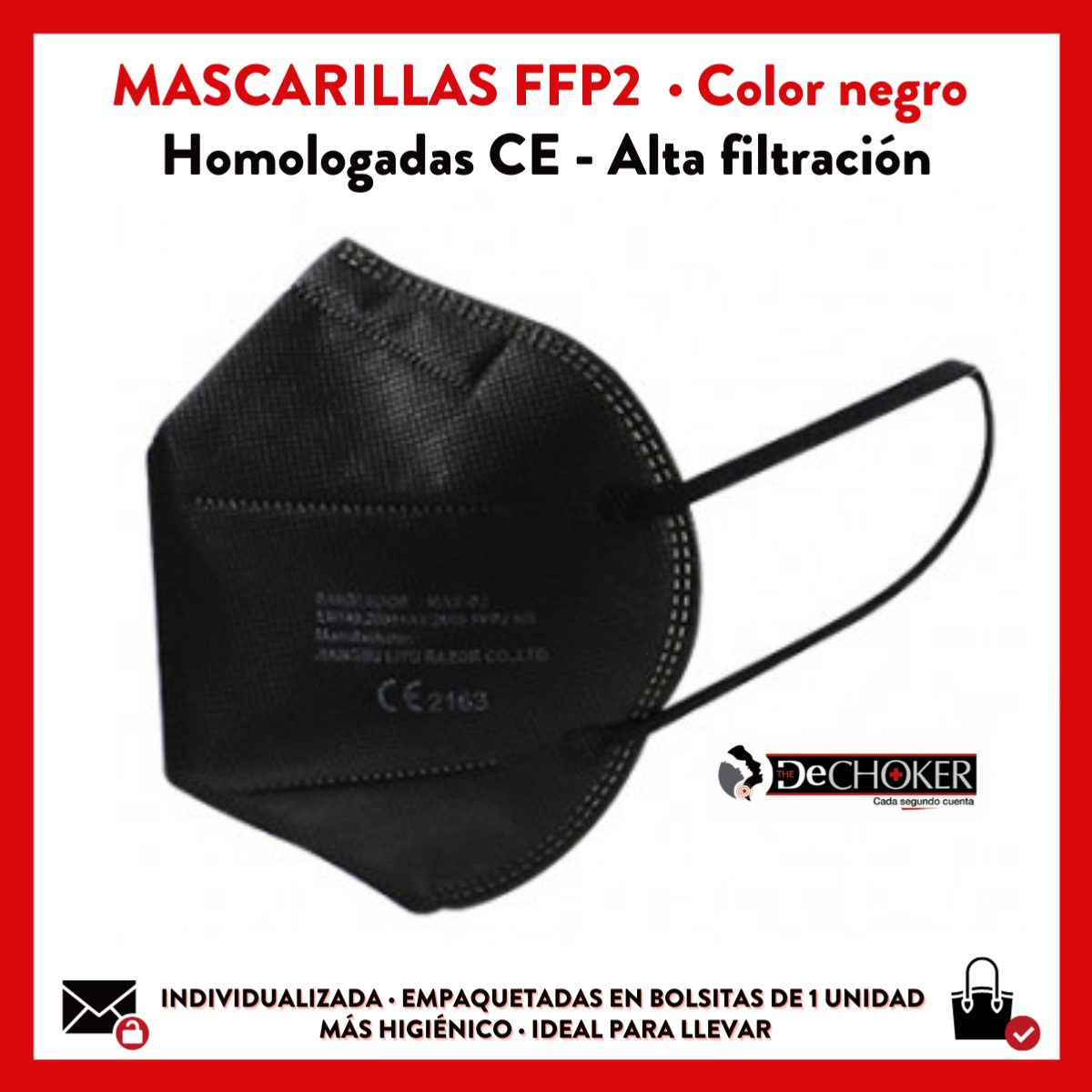Mascarilla FFP2 Negra. Protección contra el COVID-19. Homologadas.