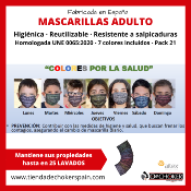 A4Pack 35 uds. Mascarillas higiénicas reutilizables lavables 25 ciclos 3 capas - Adultos 7 colores