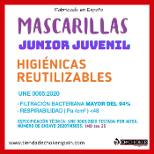 Pack 35 uds. Mascarillas higiénicas reutilizables lavables 25 ciclos 3 capas - Junior Juvenil 7 colores