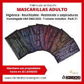 A4Pack 35 uds. Mascarillas higiénicas reutilizables lavables 25 ciclos 3 capas - Adultos 7 colores